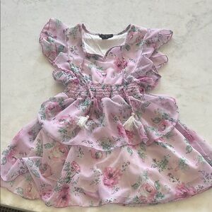 Fbz Girls Pink Floral Ruffle Dress with Tassel Detail | size 4 | flowers by Zoe